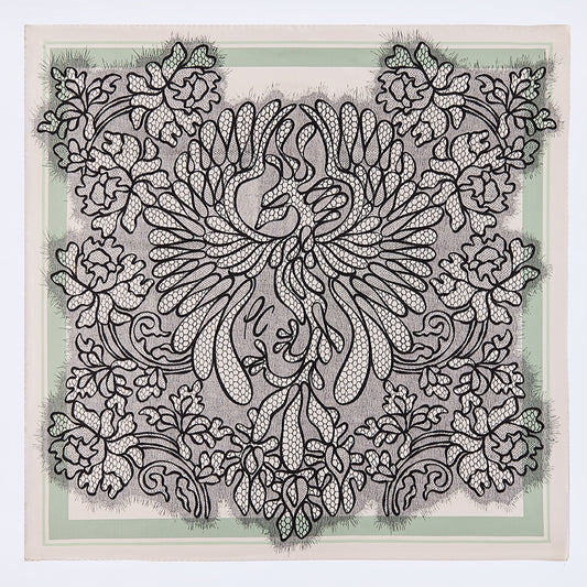 AMOR FATI - Silk scarf 90x90cm (Pastel Green)